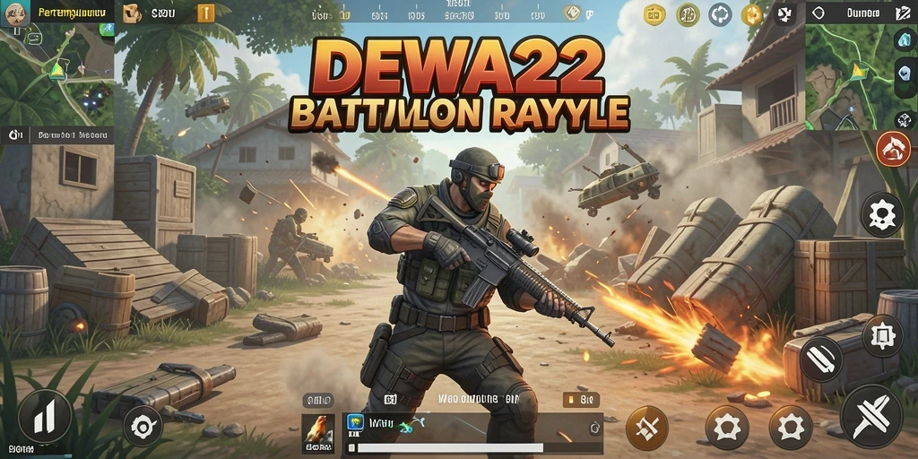 Screenshot gameplay DEWA22 menampilkan pertempuran intens di arena Battle Royale.
