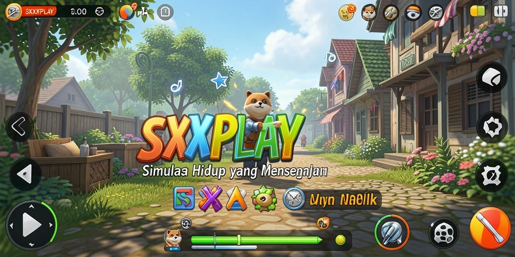 Screenshot utama menunjukkan gameplay interaktif SXXPLAY dengan grafis menarik.